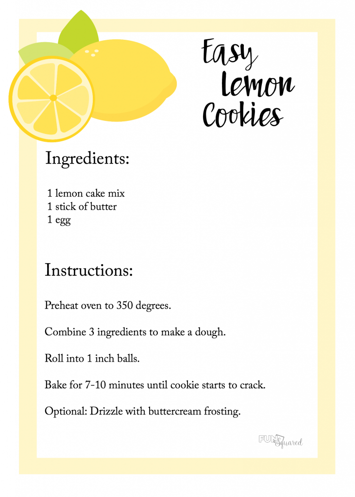 Easy Lemon Cookies Recipe Card