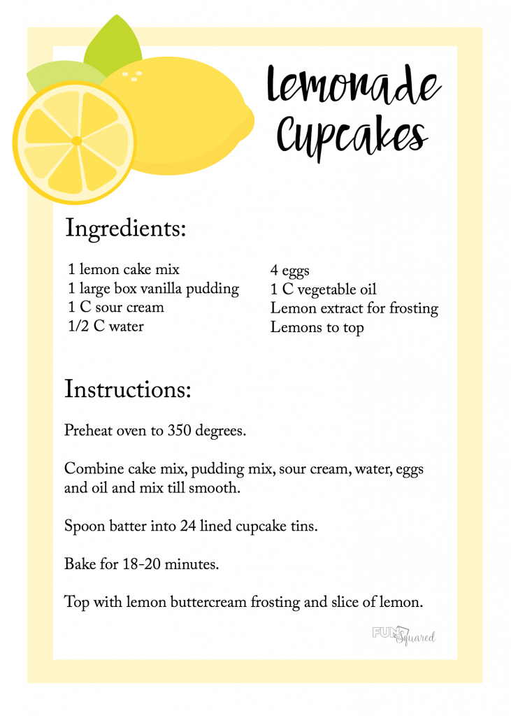 Lemonade Cupcake Recipe Card