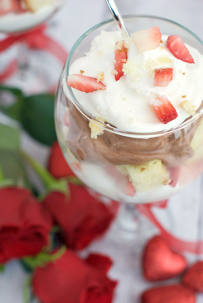 Romantic Valentine's Desserts-Layered Parfait in a Wine Glass