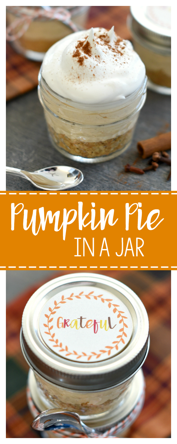 Mini Dessert for Thanksgiving-A Pumpkin Pie in a Jar! Great as a Thanksgiving Gift Idea or for your Thanksgiving Table. #Thanksgivingpie #pumpkinpieinajar #fundesserts #minidesserts
