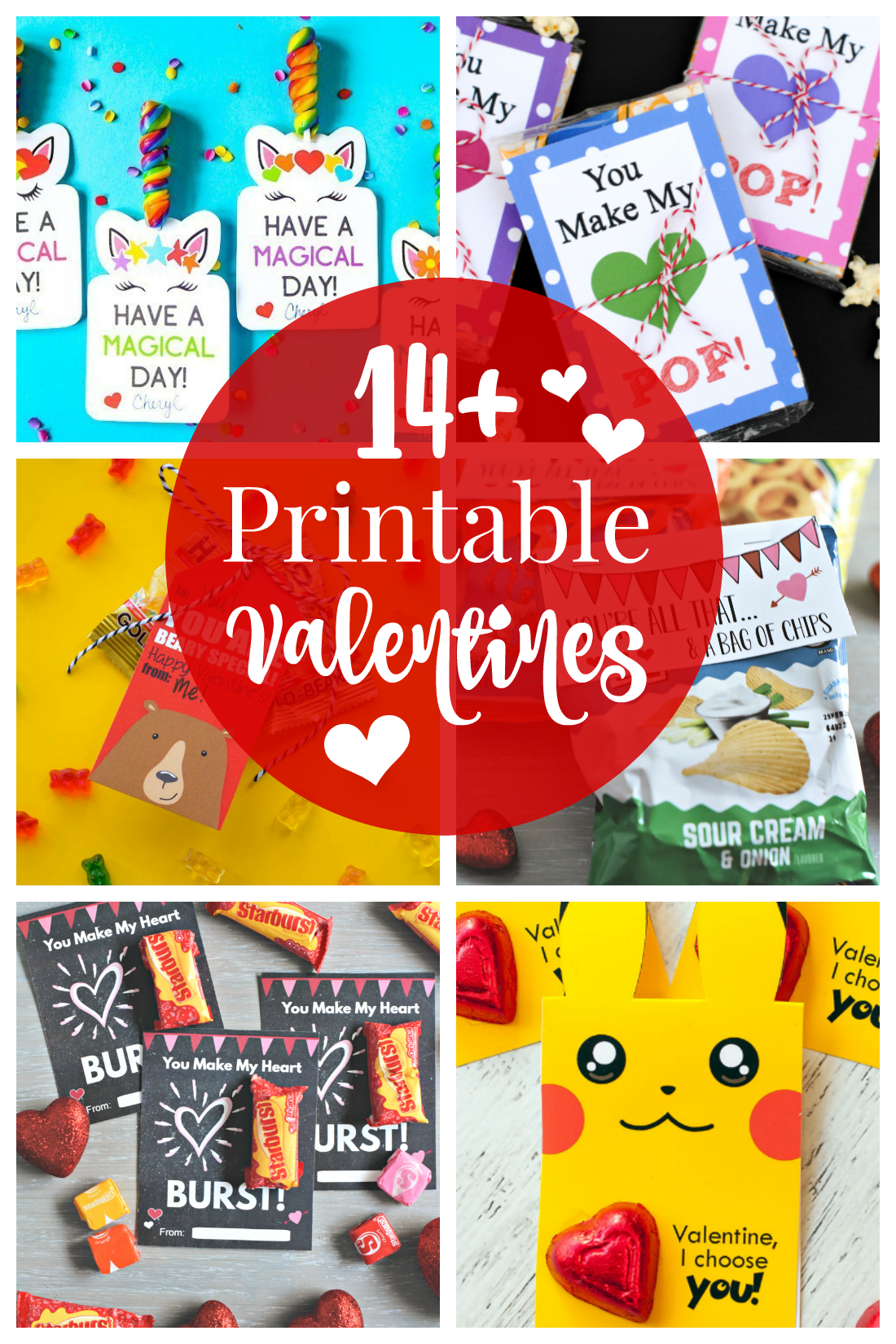 14 Free Printable Valentines for the kids to hand out in class at school. Simple, fun and creative ideas that you'll love-some candy, some other ideas. #valentines #valentinesday #valentinesprintable
