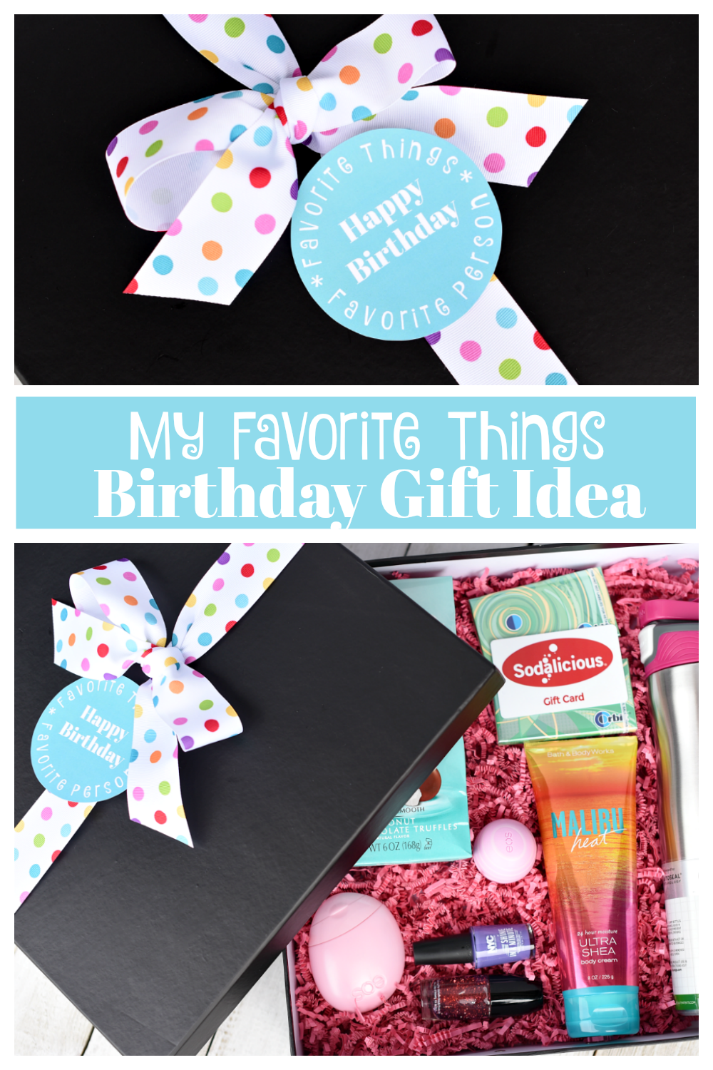 Birthday Gifts for Your Best Friends! This is a fun and creative way to wish your BFF a Happy Birthday-give your favorite person some of your favorite things. Fun, simple, creative gift idea. #fun-squaredgifts #birthdaygifts #bestfriendgifts #bestfriendbirthdaygifts
