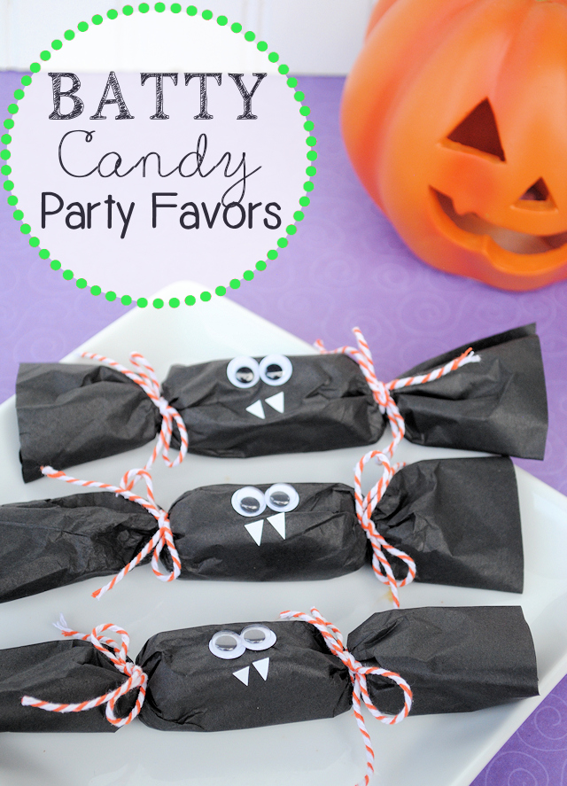 Batty Halloween Party Favors-These cute little bats are a fun Halloween craft to make with the kids at a Halloween class party or they make a great take home gift if you're throwing a Halloween bash. #Halloween #party #Halloweenparty #crafts #Halloweencrafts