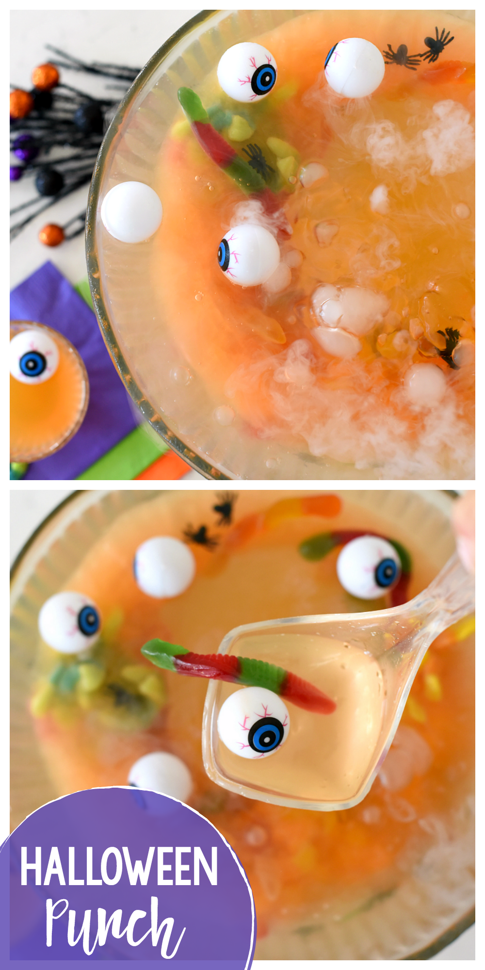 Fun Halloween Drinks Kids-This cute and creepy Halloween drink idea makes a perfect Halloween punch for any party you're throwing! #Halloween #Halloweenparty #party #kids