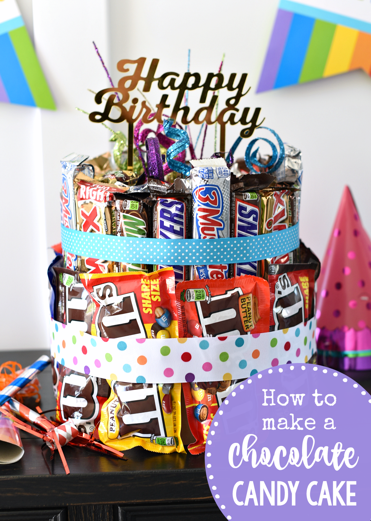 How to Make a Chocolate Candy Cake-This is the best birthday gift ever for someone who loves chocolate! #chocolate #birthday #gifts