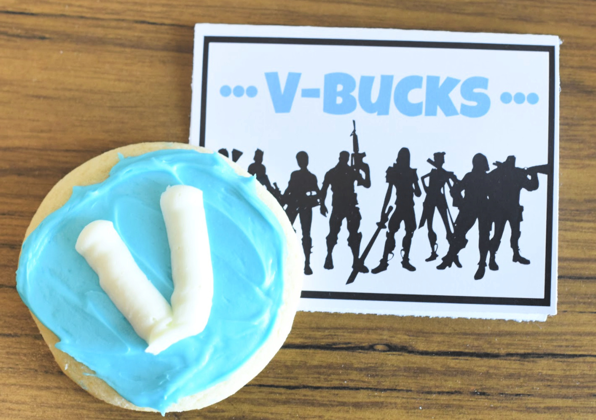 v buck cookies and because no party is complete without cupcakes we included these fun cupcake toppers to make your cupcakes fortnite perfections - fortnite v buck cake