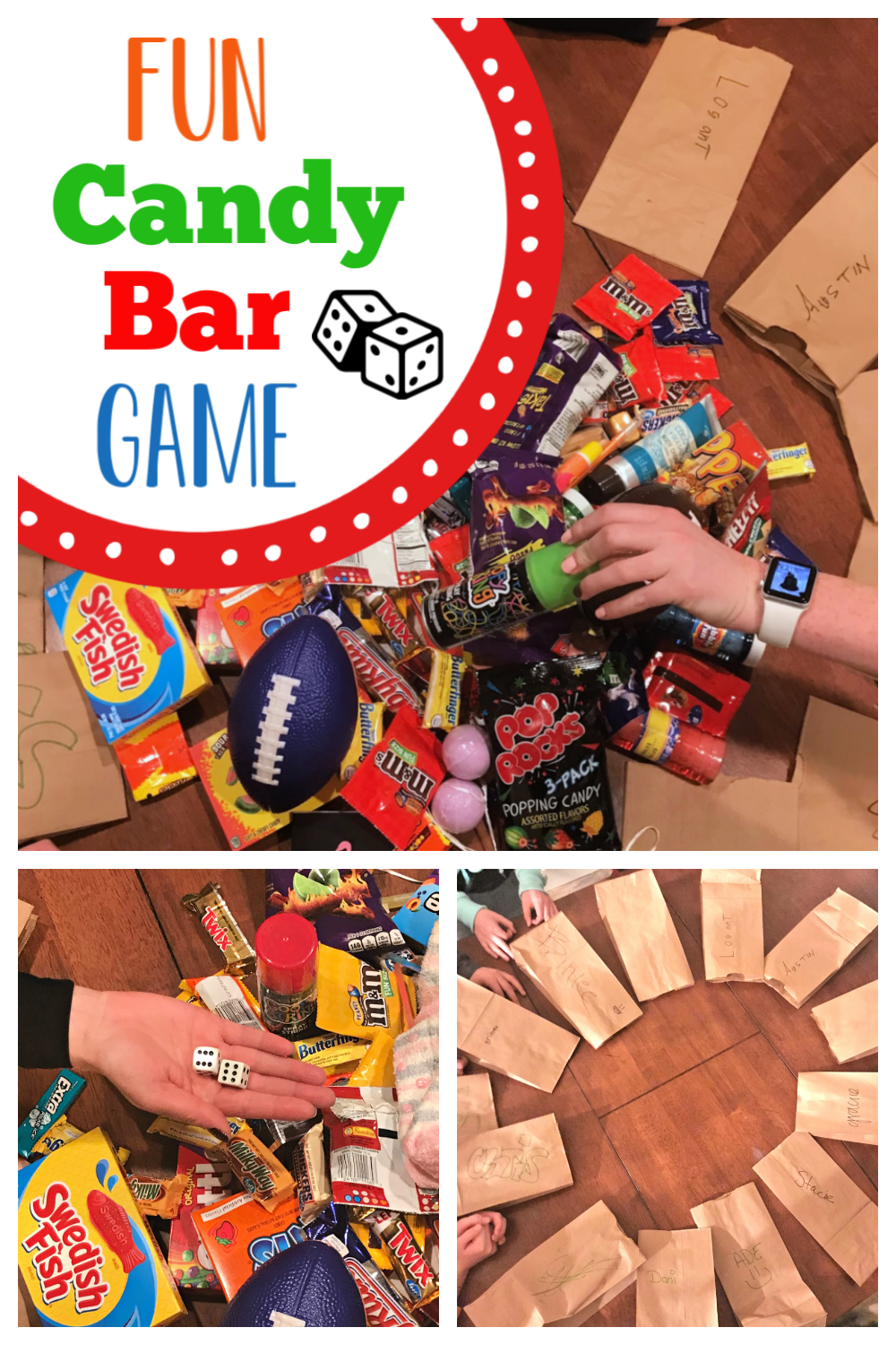 This fun and simple candy bar game is the perfect addition to any party. It's such a fun party game, you and your guests will love to play. #partygame #candybargame #funpartygame #simplepartyideas