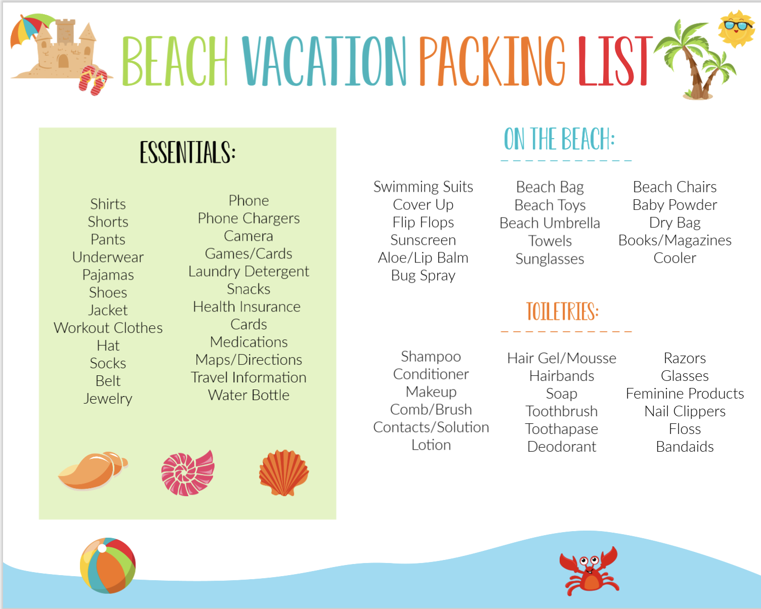 Printable Beach Vacation Packing List for Famliies