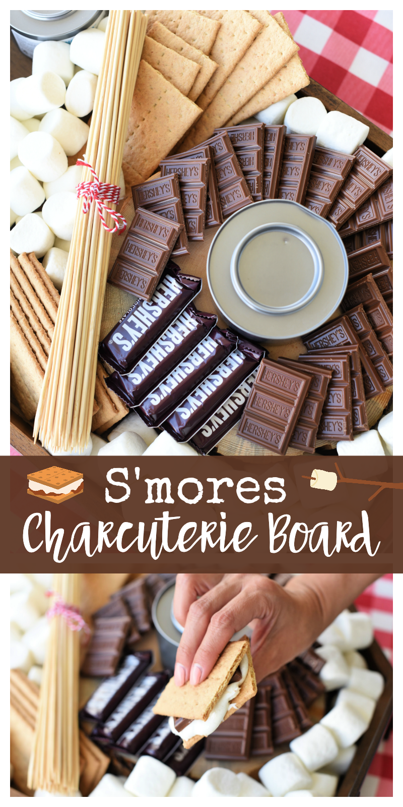 Simple S'mores charcuterie board idea. Make your own s'mores charcuterie board for your next summer party. So simple and so fun. #smores #smorescharcuterieboard #charcuterieboard #funpartyidea