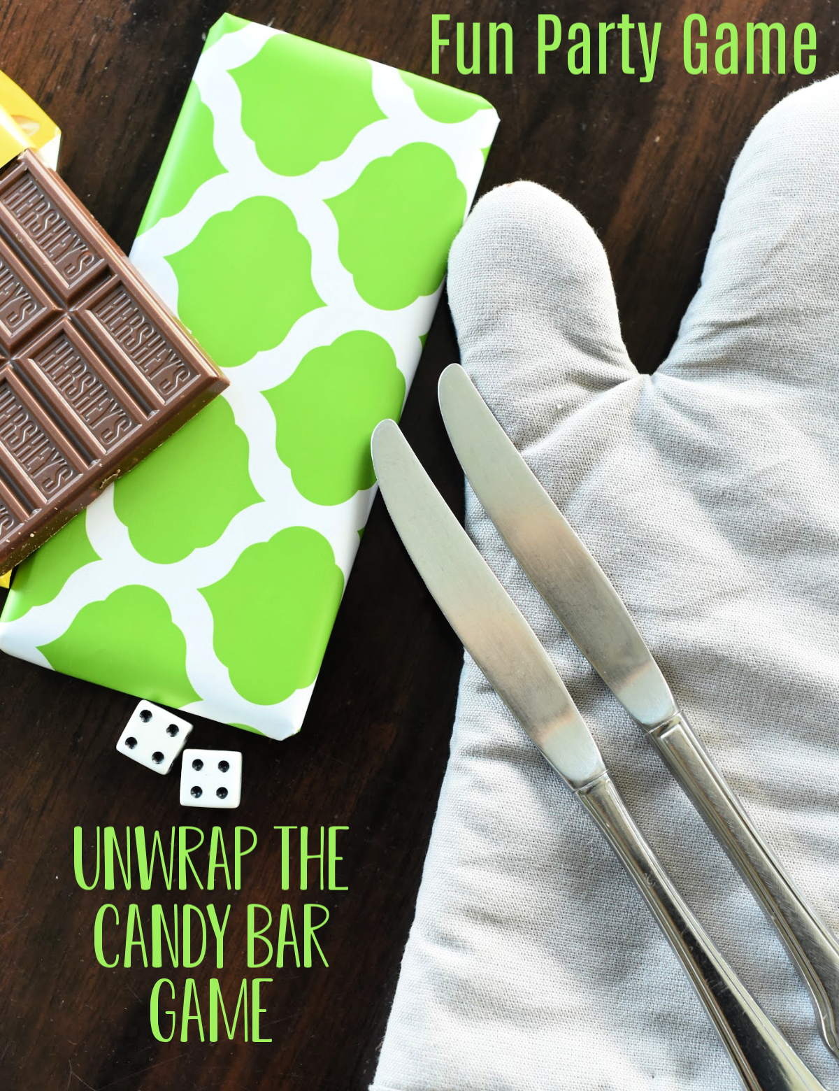Unwrap the Candy Bar Game-This fun party game will be a hit for birthdays or other gatherings and it's super easy to put together! #partygames #games #birthdaygames #candybargame