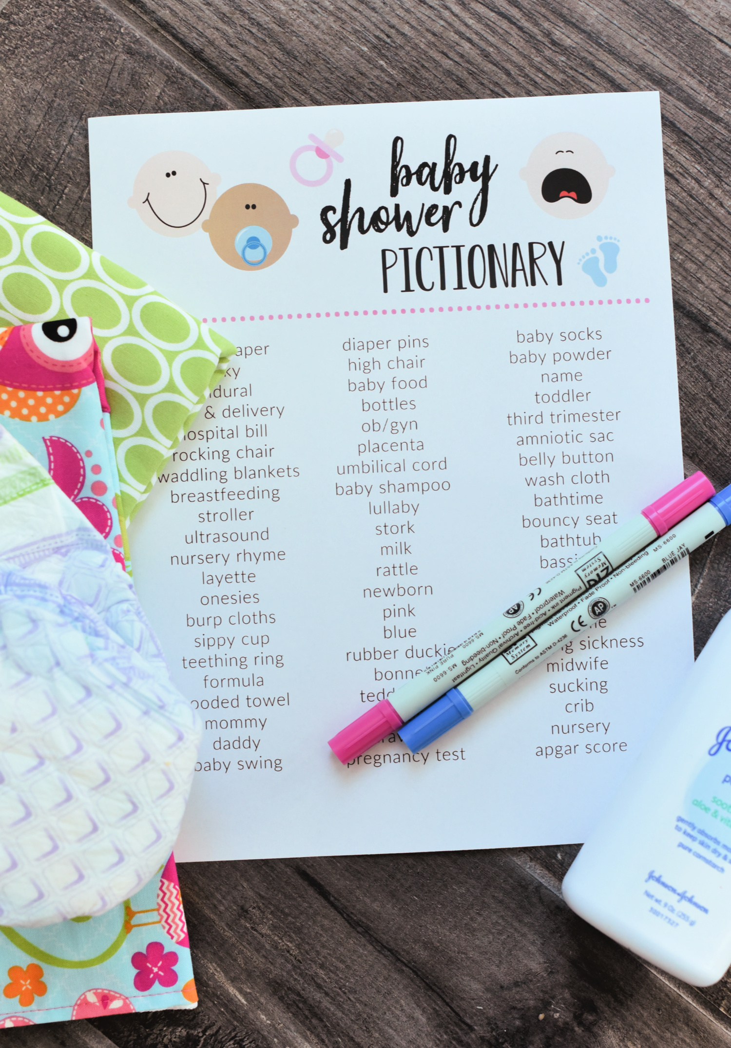 Baby Shower Pictionary Game-Fun to print and play for shower and this baby shower game is one that all of the guests will enjoy! #babyshower #babyshowergames #partygames