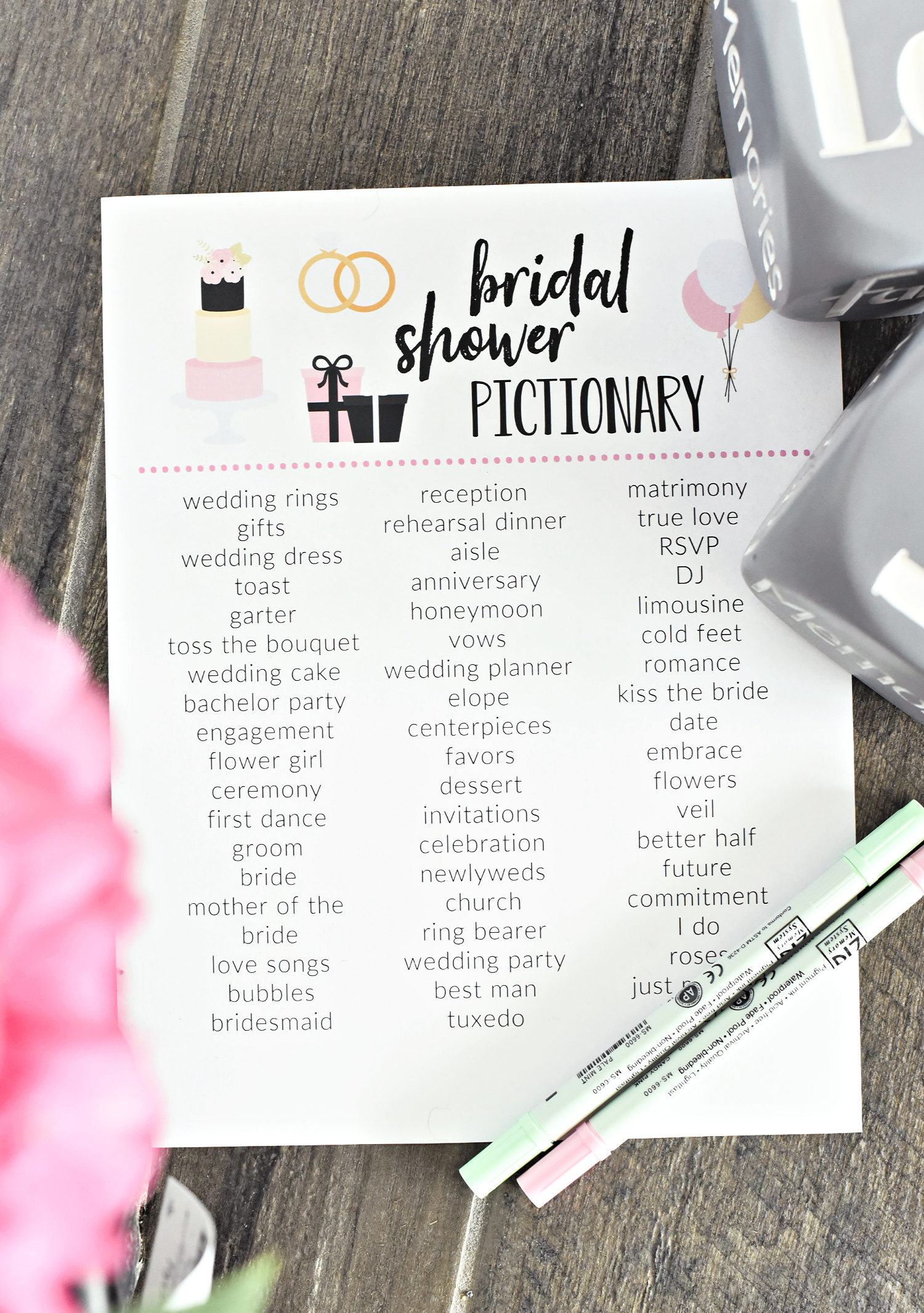 Bridal Shower Pictionary Game-all you need to do is print and play this fun bridal shower game. #bridalshower #games #bridalshowergames #bridalshowerideas