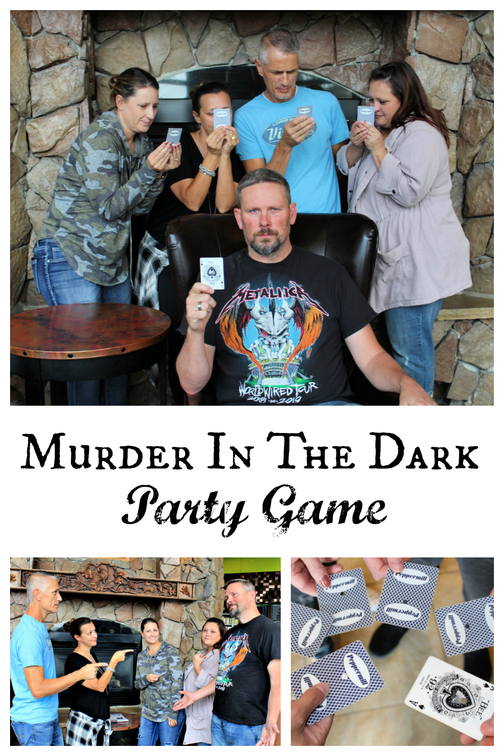 Murder in the Dark party game. This fun party game is perfect for groups. Have fun solving the mystery at your next party! #funpartygame #games #murderinthedarkgame