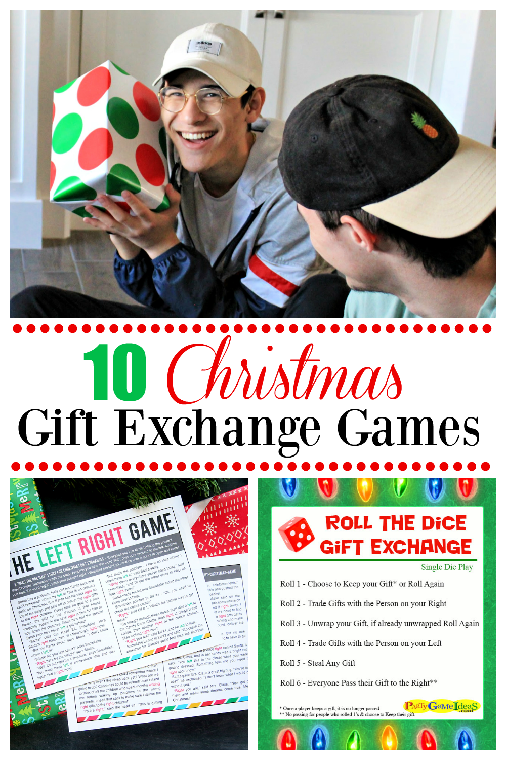 10 Christmas Gift Exchange Games. Fun Christmas party games perfect for all groups and ages. Fun Christmas games. #games #Christmasgames #funChristmaspartygames #partygames #giftexchange