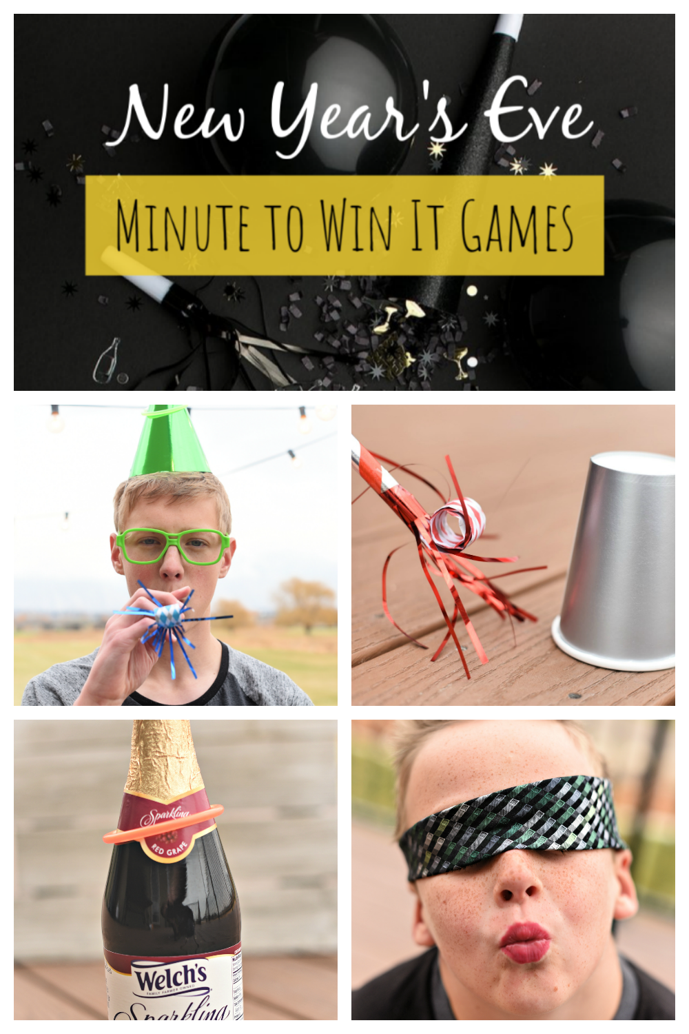 New Year's Eve Minute to Win It Game to play with the whole family or at any NYE party #nye #minutetowinit #partygames #newyearseveparty