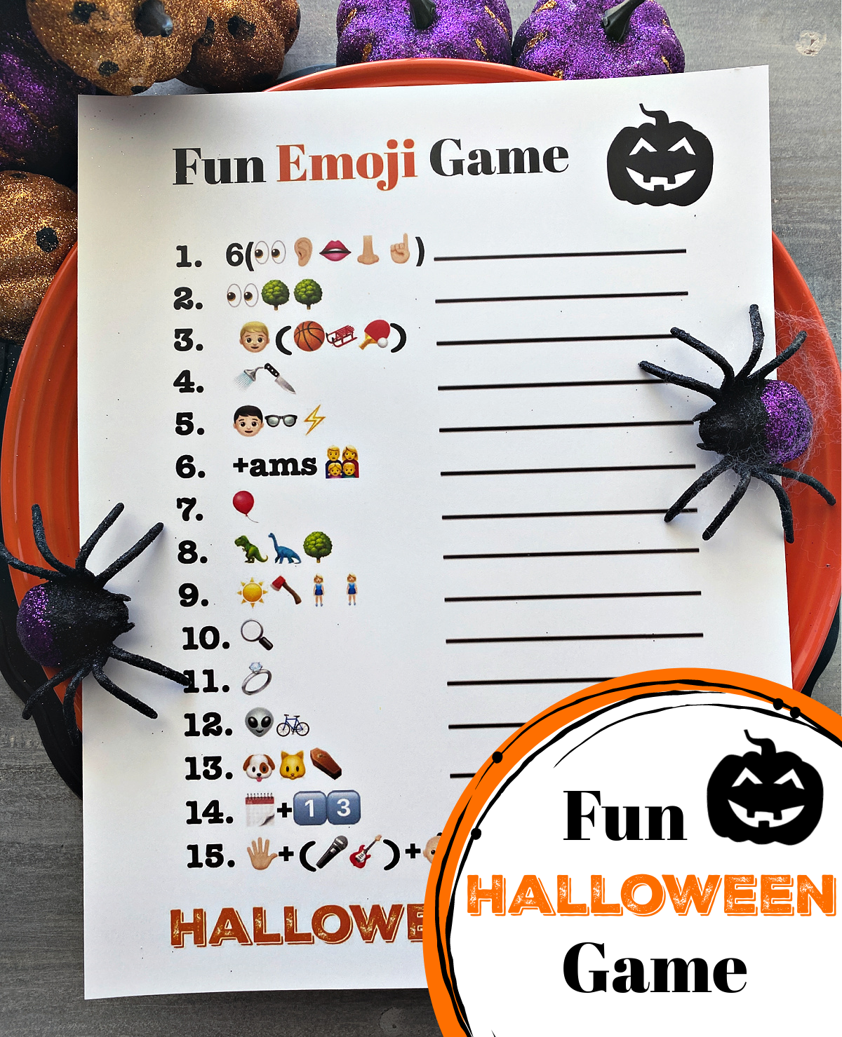 Fun Adult game for Halloween. This fun emoji game is perfect for your next Halloween party. Simple print and play. #halloweengame #funhalloweengame #emojigameforhalloween
