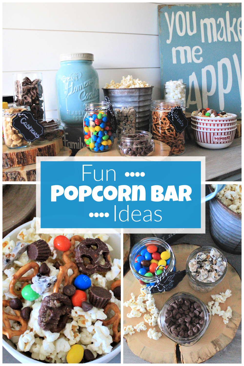 DIY Popcorn Bar! This fun and simple popcorn bar is super tasty and so simple to put together. Popcorn bars are perfect for any party. #popcornbar #funpopcornbarideas #diypopcornbar